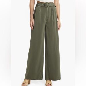 Vici Olive Belted Wide-Leg Trousers